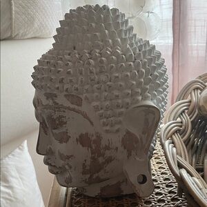 Old Wood Carved Buddha Head Sculpture